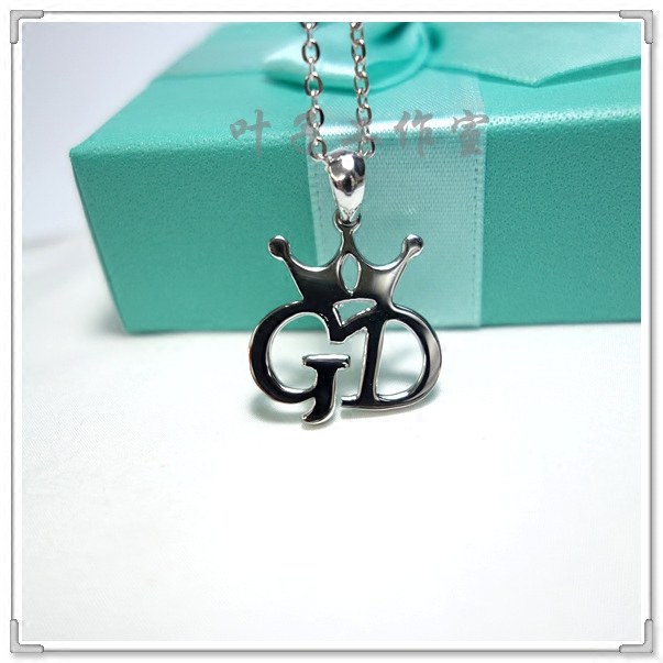 韩国明星权志龙周边同款gd皇冠字母标志银饰纯银毛衣链925银项链