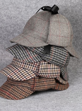 VISON 双沿帽英伦侦探帽卷福帽神探夏洛克福尔摩斯帽子男女猎鹿帽