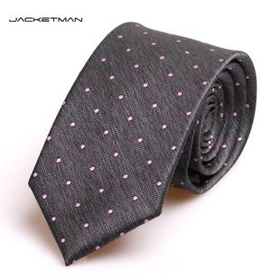 商务7cm 韩版 正装 Jacketman英伦领带男士 深灰色粉色圆点领带礼盒