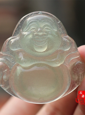 原色巴西木那雪花精雕笑佛吊坠