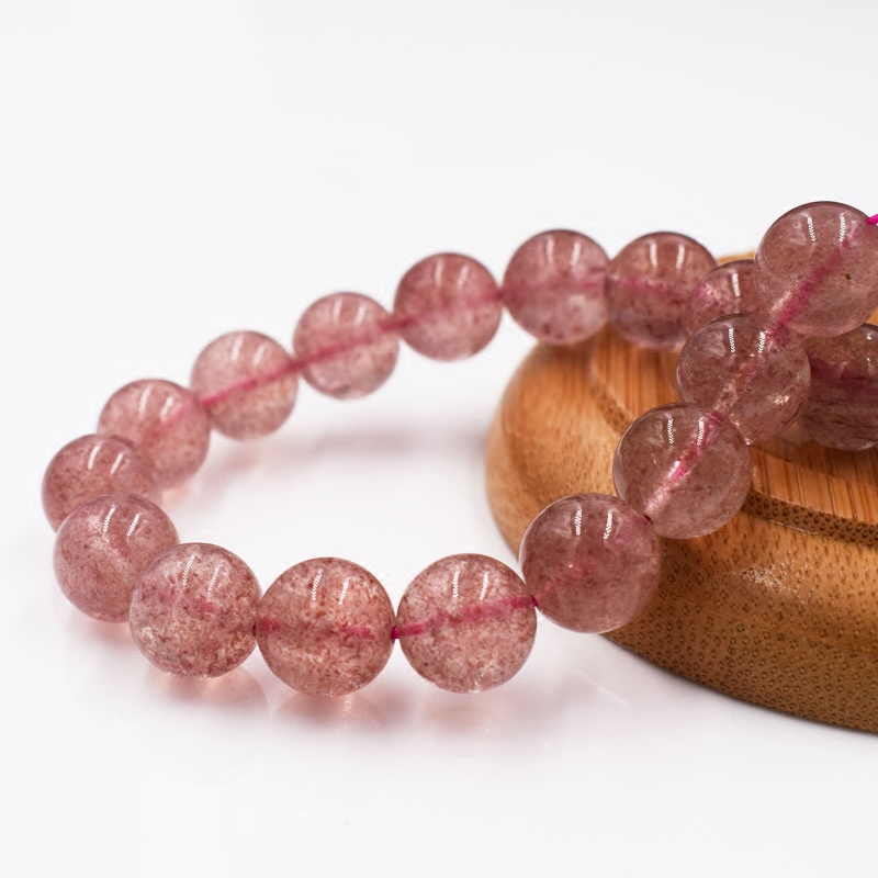 天然粉透冰种草莓晶散珠半成品配件 diy材料手链项链吊坠串珠水晶