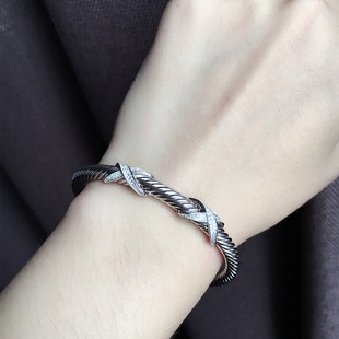 小肥珠宝 925纯银镀白金手镯女大牌同款麻花造型时尚百搭珠宝首饰