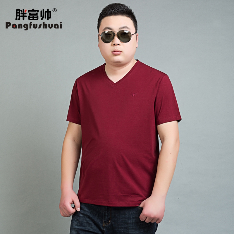 man pure cotton T-shirt The fat summer Solid Basic paragraph Base coat Add fertilizer enlarge Easy comfortable V-neck Short sleevedin the Men's clothing, T-shirt  category - from Buy2taobao.com to provide professional Taobao agent buy service