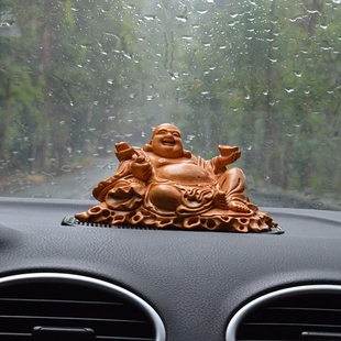 红木小号弥勒佛像笑佛中控台车摆件平安佛汽车内饰品元宝如意佛包