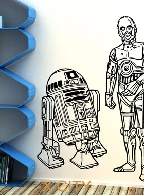R2D2和C3PO海报墙贴画星球大战经典机器人墙面装饰画贴纸壁画墙纸