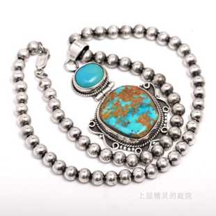 SOLD庭院西洋古董首饰∮纳瓦霍Navajo部落绿松石原矿吊坠古董项链