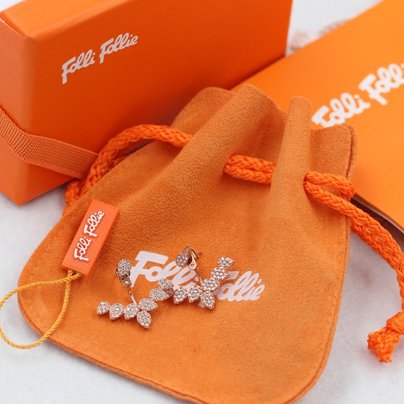 希腊folli follie芙丽  镶钻悬浮树叶造型耳钉 扇形耳钉ff首饰