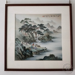 景德镇陶瓷瓷板画壁画名家手绘山水人物风景正方形挂画松下对弈图