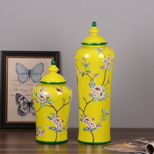 饰品客厅摆设样板间干插花罐子瓷器花瓶摆件 欧式 陶瓷储物罐家居装