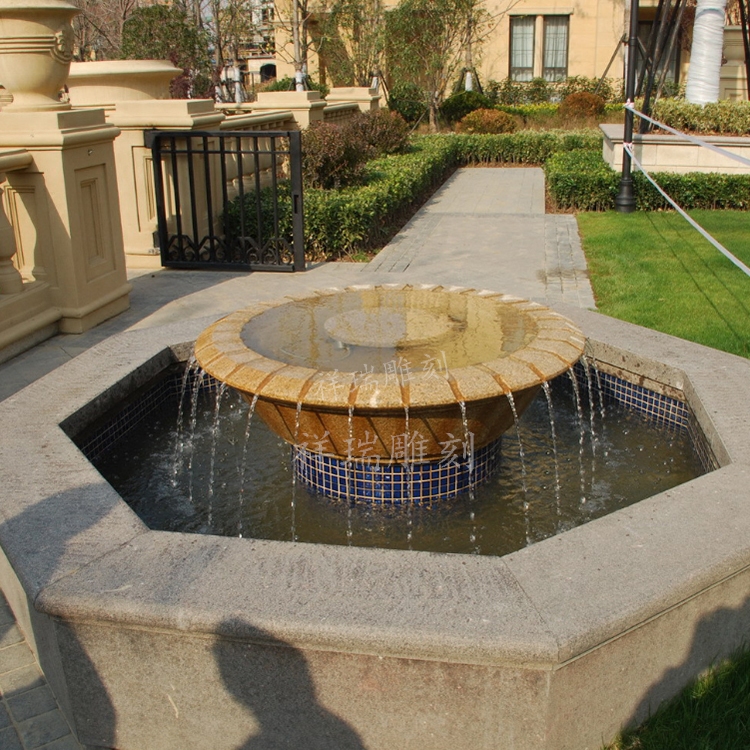 石雕喷泉流水钵石盆户外庭院水池花园水景观大理石材涌泉雕塑摆件