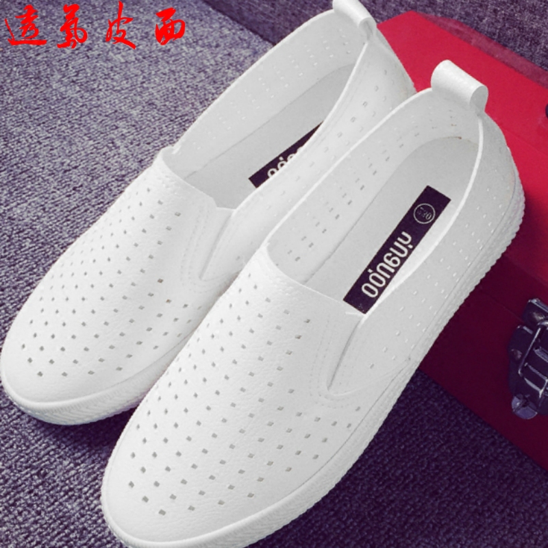 女夏天的鞋子小白鞋学生白色休闲鞋无鞋带透气平底百搭没有鞋带的