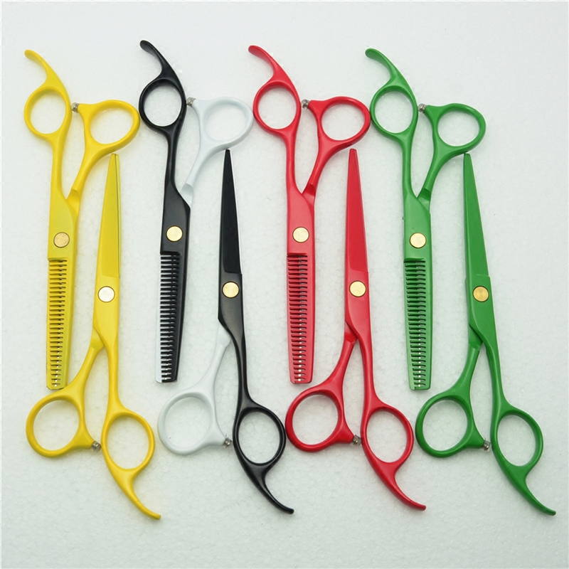 5.5/6寸理發剪刀黑白黃綠紅打薄
