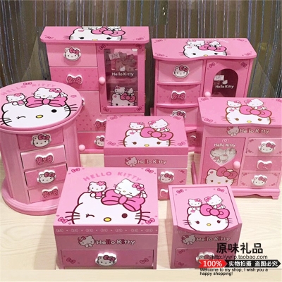 hellokitty饰品收纳盒儿童节礼饰品音乐化妆盒卡通木质首饰盒六一