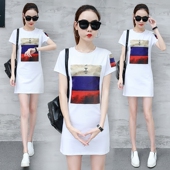 休闲半袖 2020夏装 上衣服 T恤裙女贴布修身 百搭显瘦中长款 新款 短袖