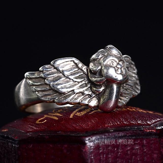 sold上层精灵的庭院 天使羽翼∮欧洲925纯银高浮雕vintage戒指