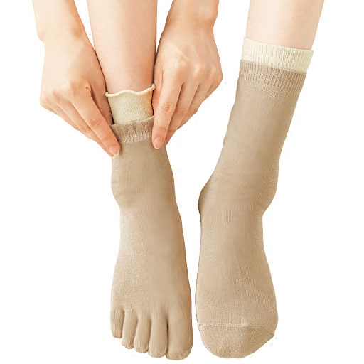 日本代购cecile多层穿搭丝质纯棉袜子4双组 保暖保湿 分趾袜