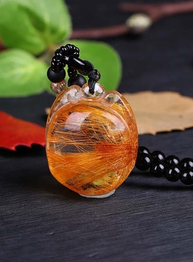 天然铜发晶同心锁吊坠项链