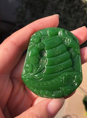 一帆风顺菠菜绿项链玉佩送证书