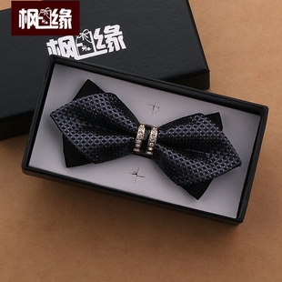 男士 新郎结婚礼服 绅士英伦深灰色 尖头镶钻潮蝴蝶结领结