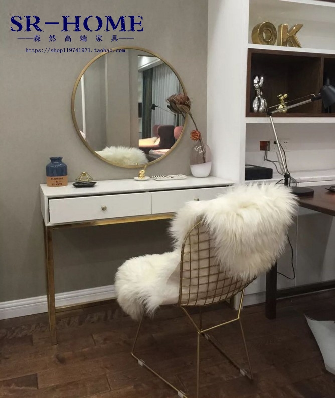 轻奢不锈钢镜面香槟金梳妆台浅象牙白实木化妆台卧室摆放美妆桌