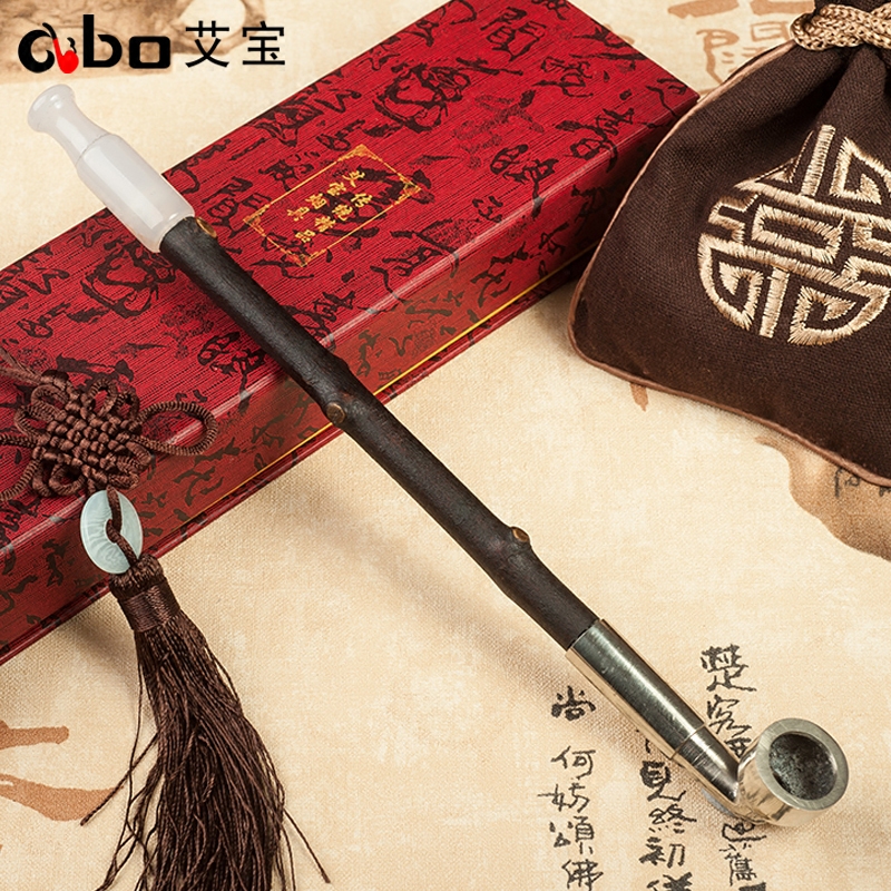艾宝烟具手工旱烟袋烟斗节节木烟杆白铜锅玛瑙嘴老式烟袋锅_虎窝淘