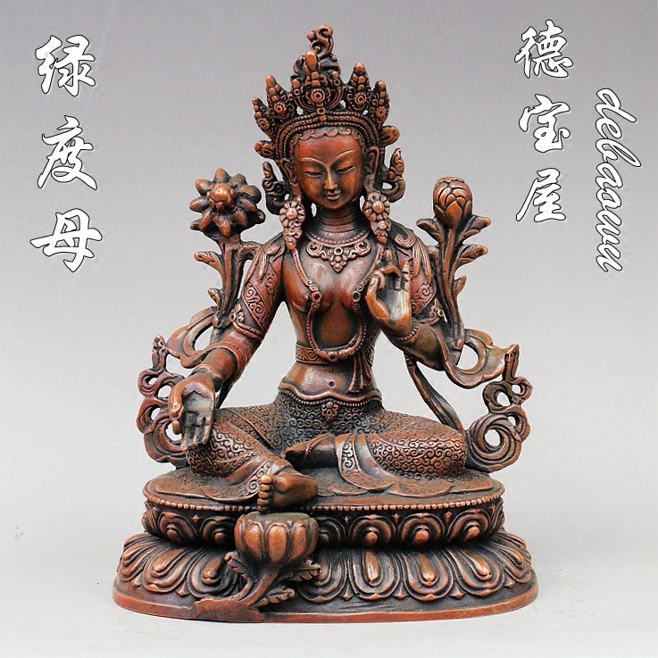 纯铜绿度母 铜像绿渡母像 摆件 藏式多罗观音菩萨像救度佛母 桌面