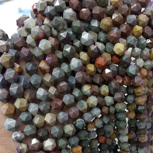 无优化 天然海洋木化石钻石面/五角切面刻面 DIY串珠散珠配件材料