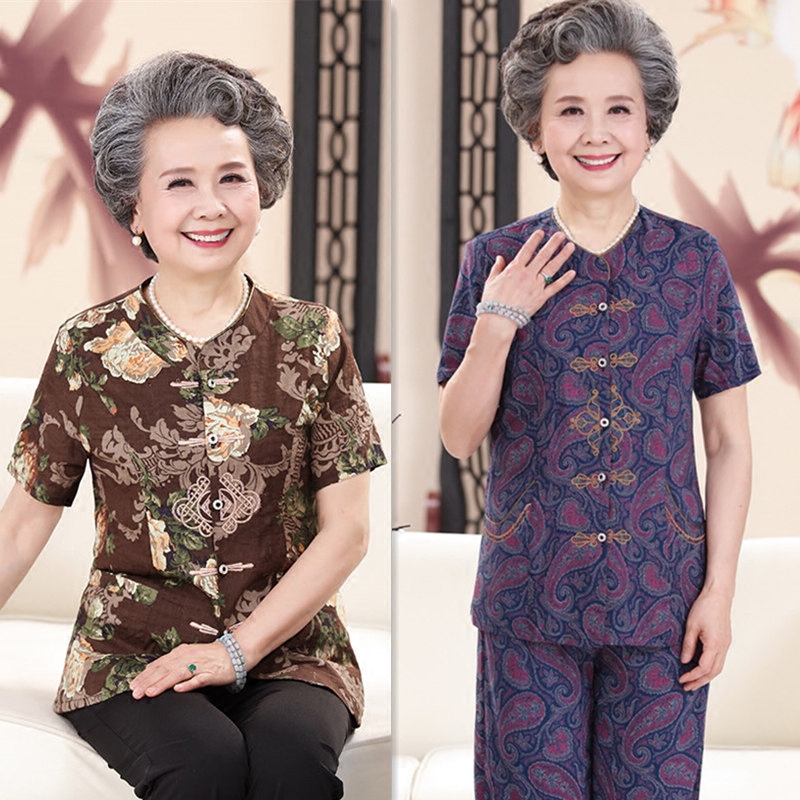 中老年人奶奶装夏装棉绸套装60岁70老人女装衣服妈妈夏季老太太80