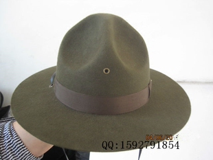 丽华纯羊毛礼帽教官帽美国海军陆战队帽子骑警帽牛仔帽羊毛呢帽子