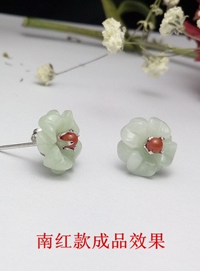 镀白金平安扣花朵耳钉