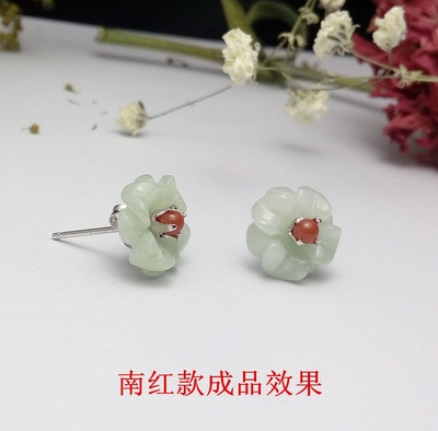 镀白金平安扣花朵耳钉