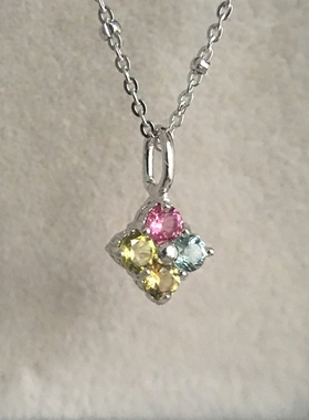 碧玺彩虹幸运草糖果镀白金项链
