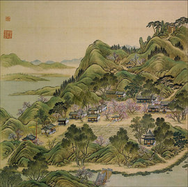 中国古代名人青绿山水画圆明园四十景字画中式装饰画玄关茶楼挂画