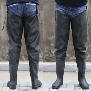 下水裤男防水防滑防电钓鱼捕鱼鞋高筒连裤雨鞋血防裤长筒皮叉水叉