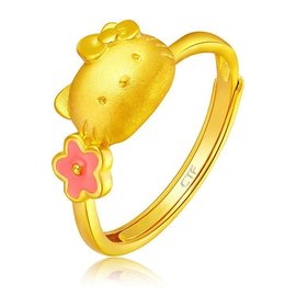 hellokitty凯蒂猫开口戒指镀3d硬金饰品时尚沙金欧币指环女