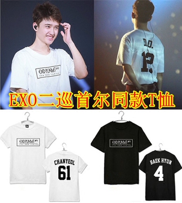 EXO二巡首尔安可演唱会同款短袖T恤世勋灿烈白贤纯棉应援服打歌服