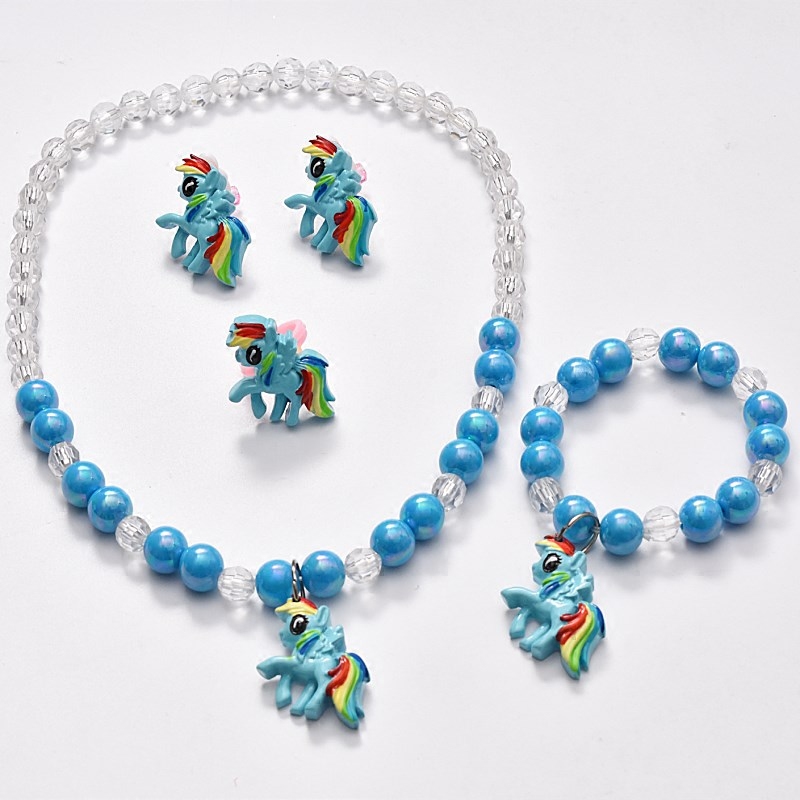 小马云宝公主项链套装可爱卡通手链戒指耳夹独角兽马吊坠女童饰品