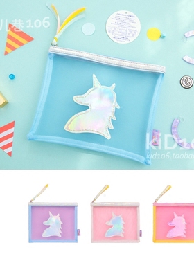 bentoy 独角兽Unicorn 透明网纱化妆包 原宿少女梦幻风格手拿包