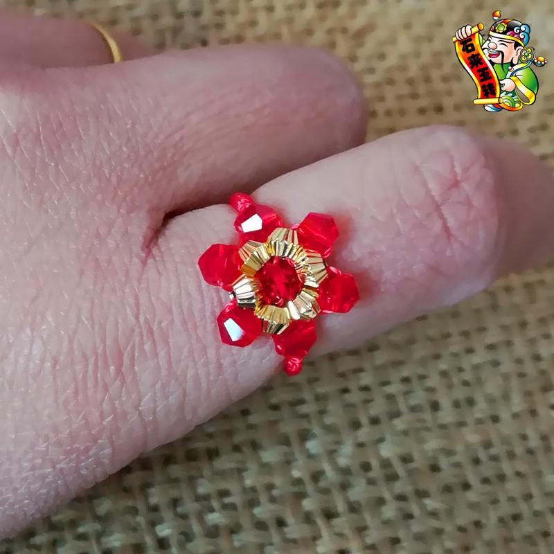 本命年红绳戒指 手工编织转运珠水晶花型串珠戒指女DIY材料包教程