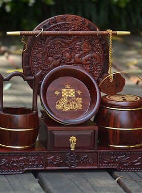 实木红木子孙桶红酸枝七件套中式