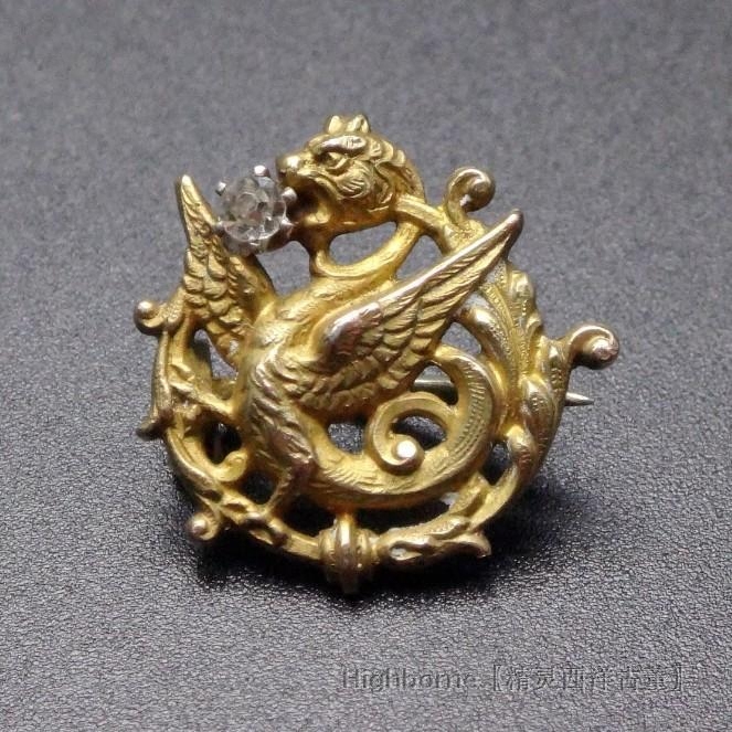 SOLD精灵西洋古董首饰Art NouveauC.1900S新艺术鎏金神话龙胸针