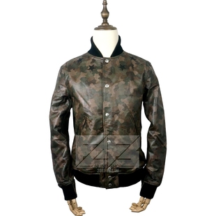 camouflage 真皮纯皮棒球服 CAMO 五星迷彩羊皮棒球夹克 military