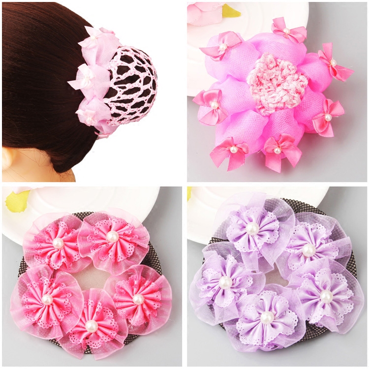 韩版儿童丸子头盘发粗发网发饰头花网兜演出跳舞发套舞蹈头饰