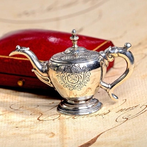 新款SOLD上层精灵的庭院 西洋VTG首饰法式茶壶欧洲925银复古古董