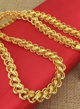 越南沙金项链男士龙头镀黄金链子泰国链六角龙骨男款实心粗金项链