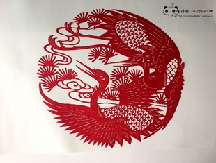 生日贺礼 仙鹤贺寿蔚县剪纸 手工刻 宣纸染色 出国礼品 新年窗花
