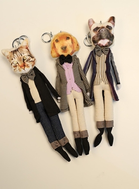 纯手工金毛斗牛犬狗狗3D钥匙扣包包小挂饰情侣礼物买1送1
