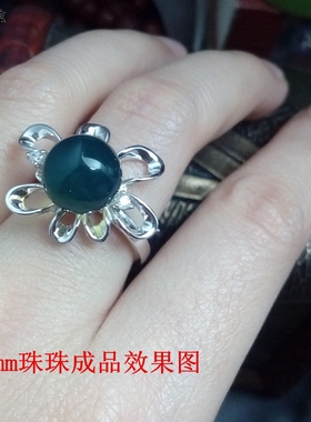 纯银水钻活口蓝珀戒托