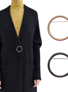 日韩几何镂空大圆圈胸针圆形别针毛衣开衫扣男女欧美简约装饰搭扣