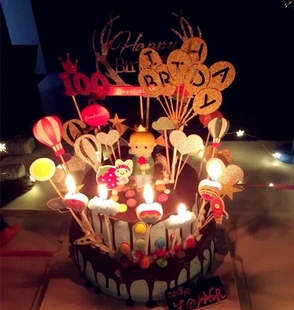 birthday甜品台装 宝宝百天儿童周岁生日派对用品happy 饰蛋糕插旗